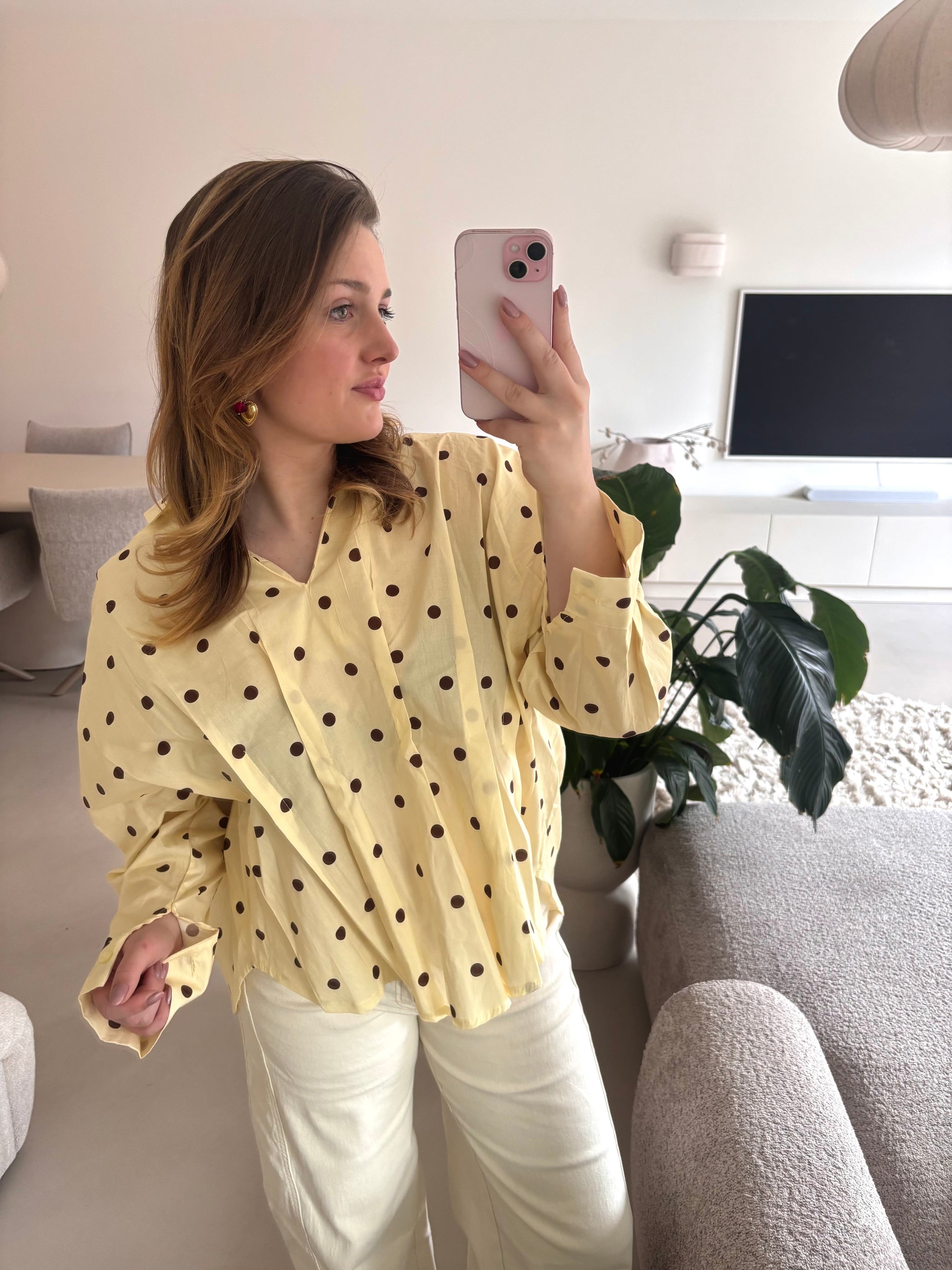 Stippen blouse butter yellow