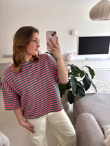 Short Sleeve striped Sweater - green /pink