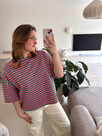 Short Sleeve striped Sweater - green /pink