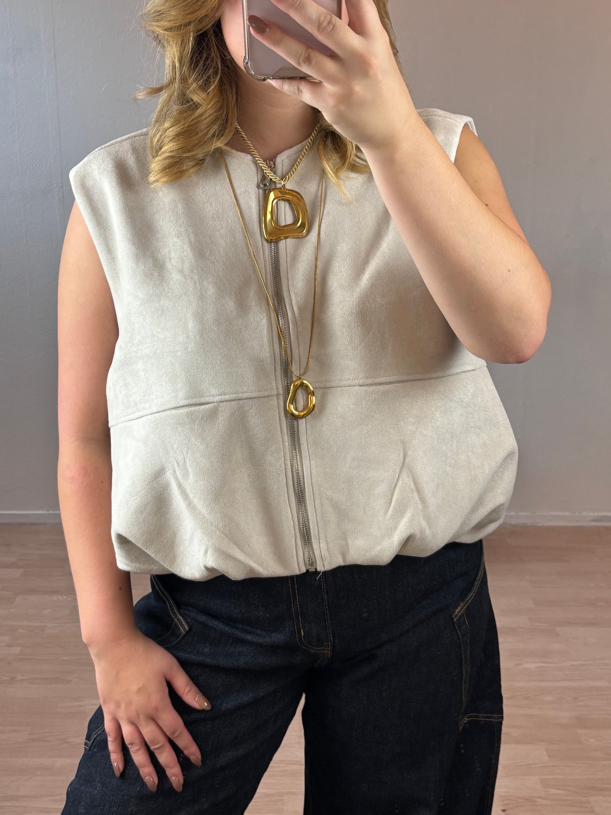 gilet suede creme