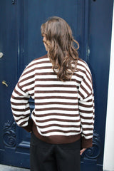 Gestreepte One Size Trui Dames – Bruin/Wit | Lozo