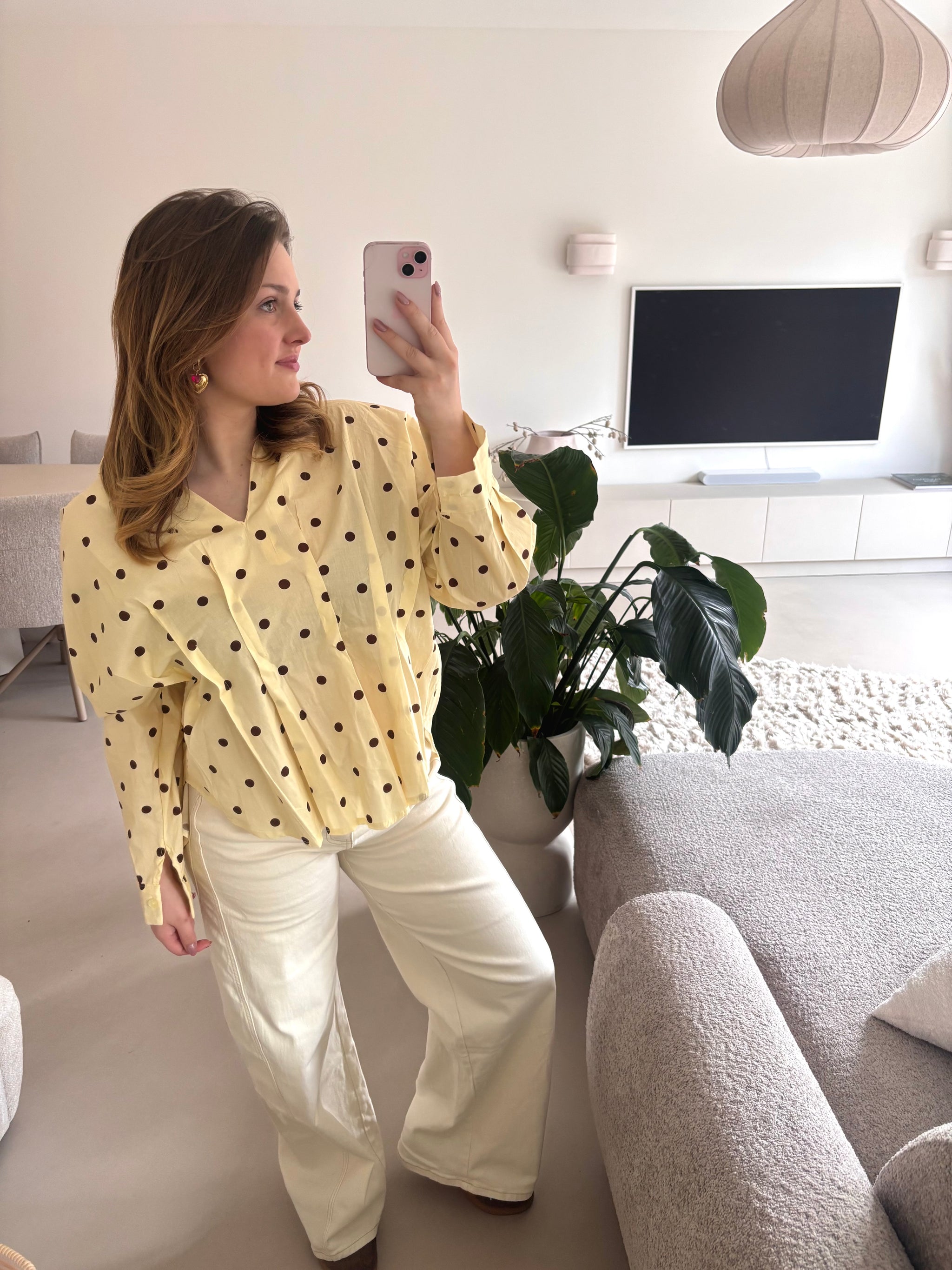 Stippen blouse butter yellow