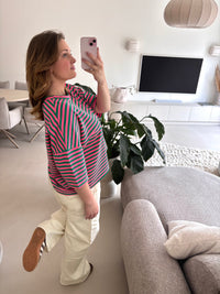 Short Sleeve striped Sweater - green /pink
