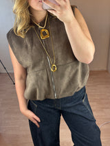 gilet suede donker bruin