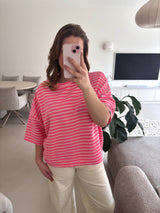 Short Sleeve striped Sweater - pink