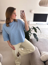Short Sleeve striped Sweater - blue/cream