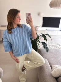 Short Sleeve striped Sweater - blue/cream
