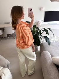 Short Sleeve striped Sweater - orange/cream