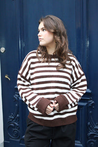 Gestreepte One Size Trui Dames – Bruin/Wit | Lozo