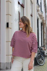 Short Sleeve striped Sweater - Bordeaux /pink