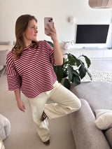 Short Sleeve striped Sweater - Bordeaux /pink