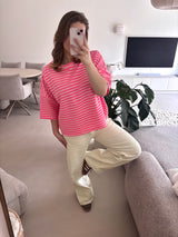 Short Sleeve striped Sweater - pink