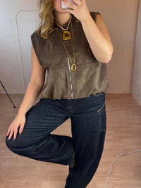 gilet suede donker bruin
