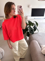 Short Sleeve striped Sweater - orange/pink