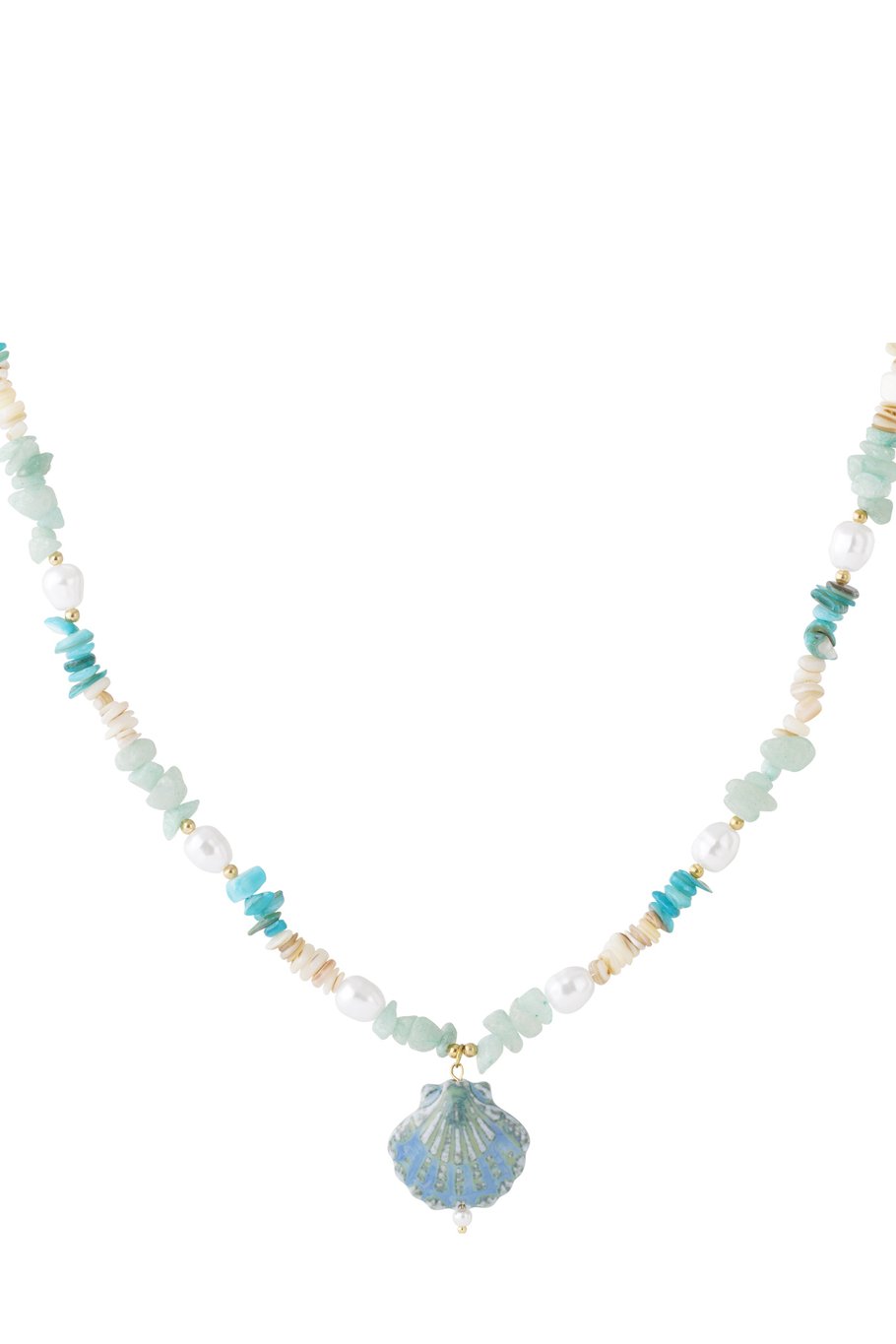 ketting met stenen kralen en schelpen bedel